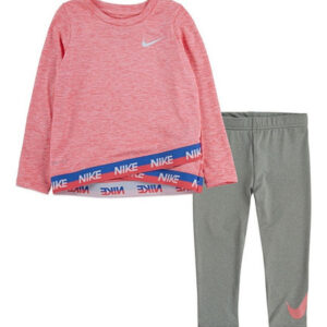 Nike Conjunto Niña Remera Rosada Y Calza Gris Nike Oficial